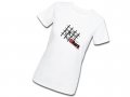 Ladies Small White Fitted T Red Logo