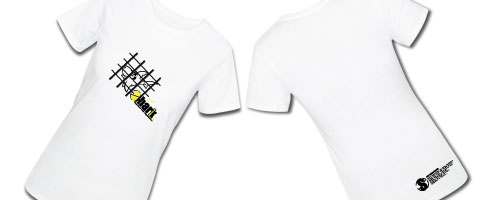 Ladies Large White Fitted T Yellow Logo